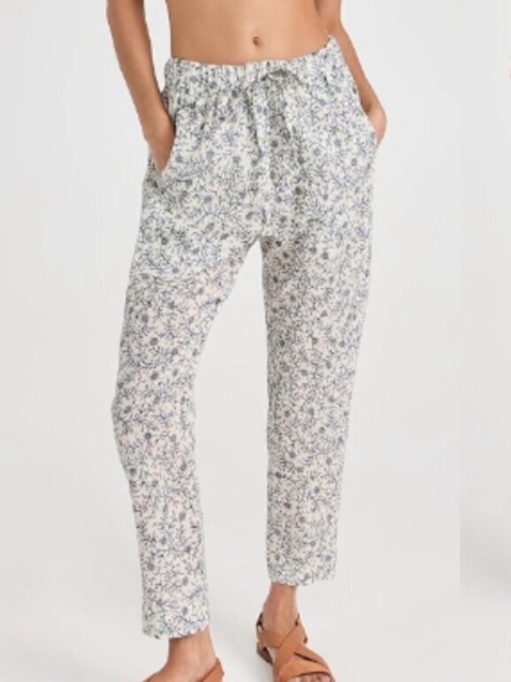 NWT Xirena Draper Pant White Blossom Floral Cotton Pull On Pants Size Small